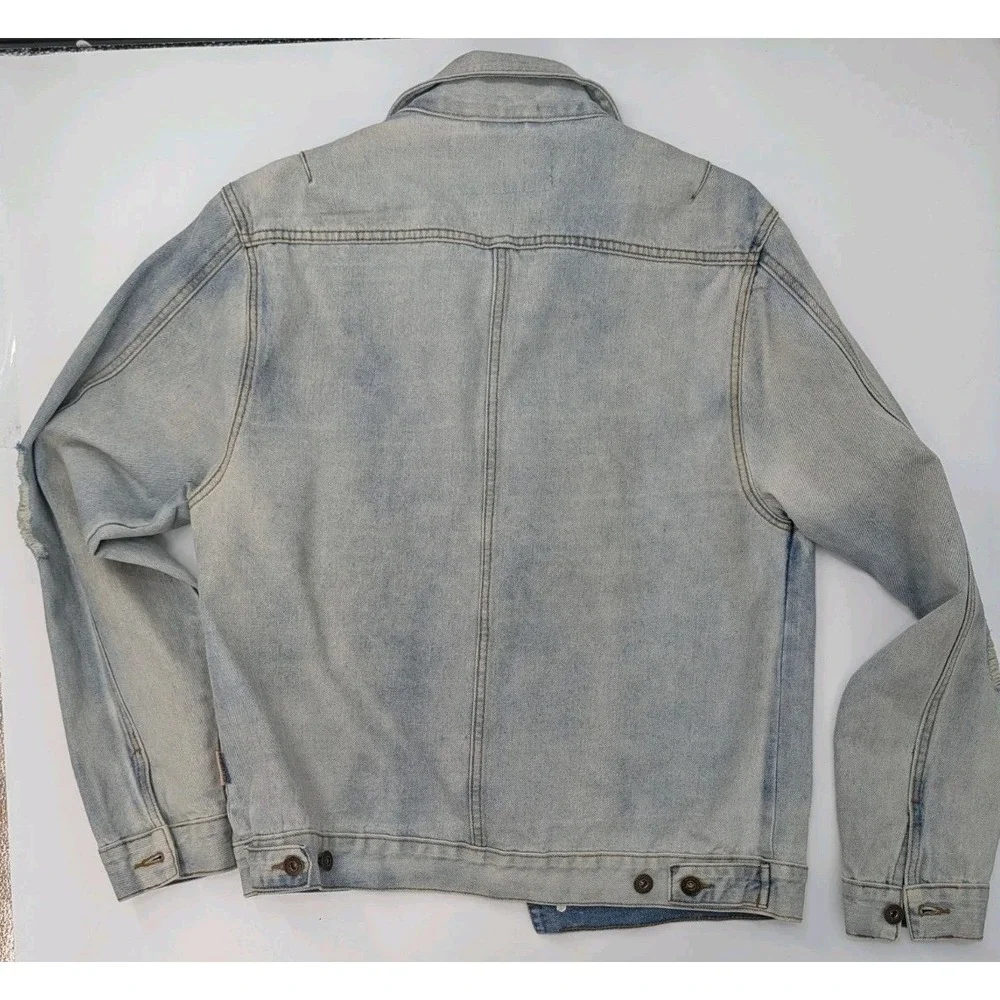 Light Wash Distressed Denim Jean Jacket Men's Size L Grunge Indie Sleeze Western